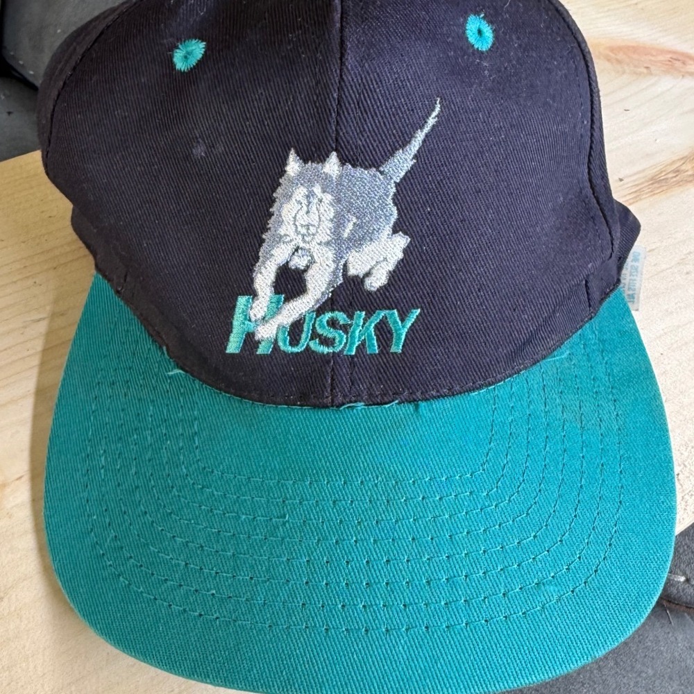Vintage KC Husky Dog Snapback Hat Black Teal Green Embroidered 90s Cap OSFA